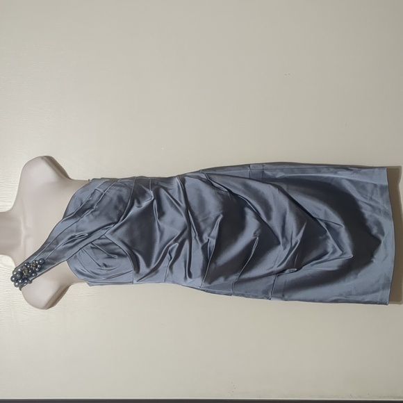 Cache Dresses & Skirts - Cache One Shoulder Silver Satin Cocktail Dress Size 4